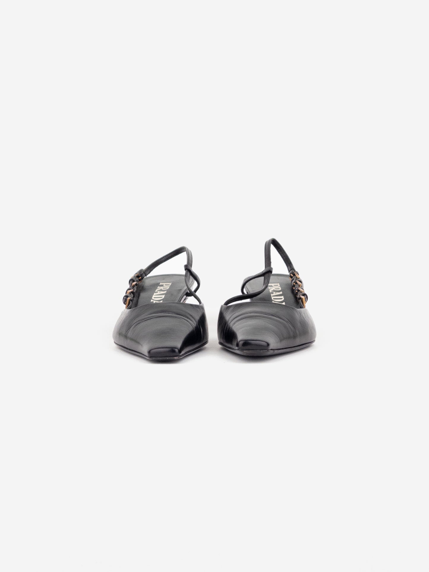 Prada 2000s Square Toe Multi-Buckle Slingback Kitten Heels