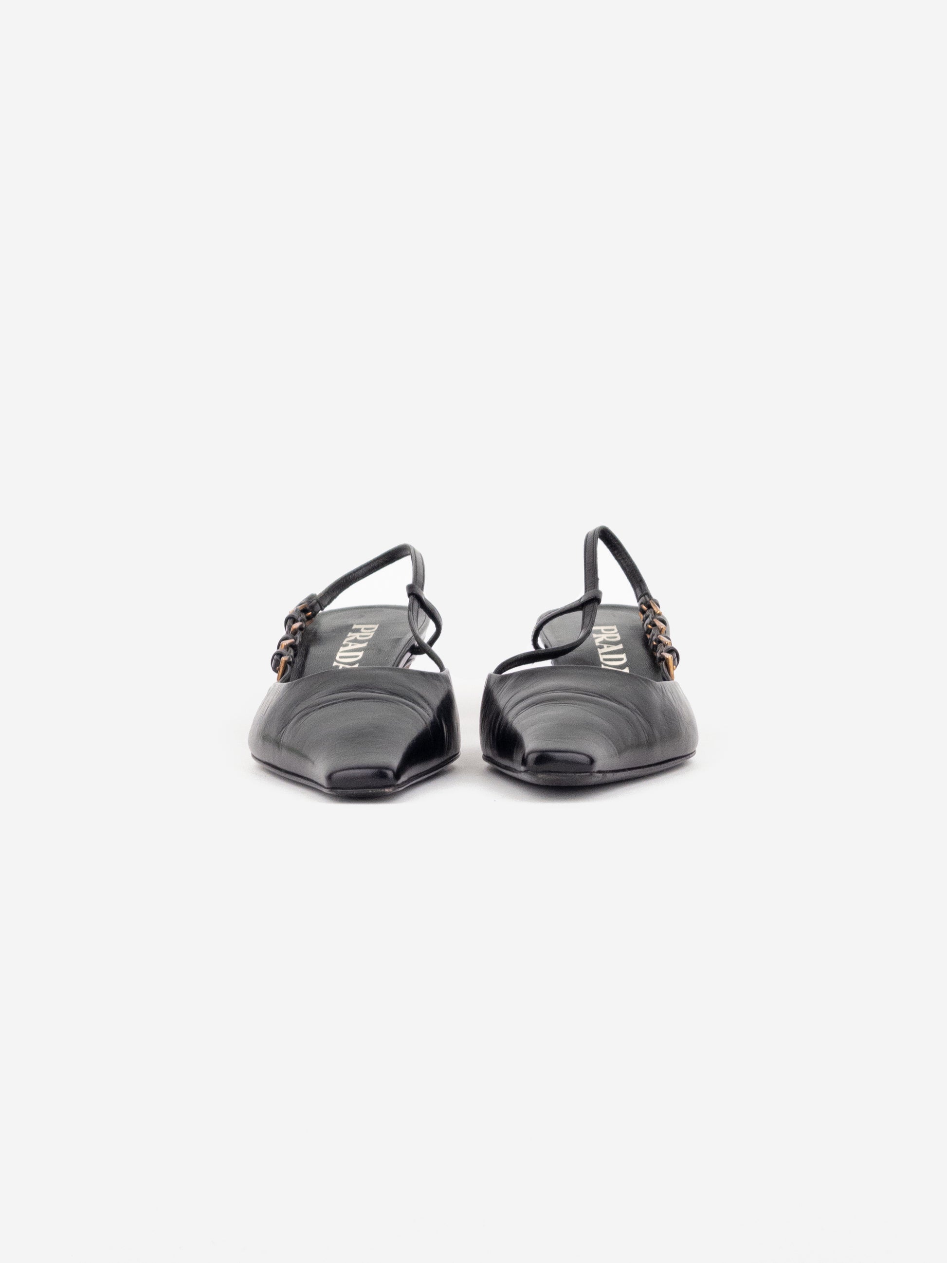 Prada 2000s Square Toe Multi-Buckle Slingback Kitten Heels