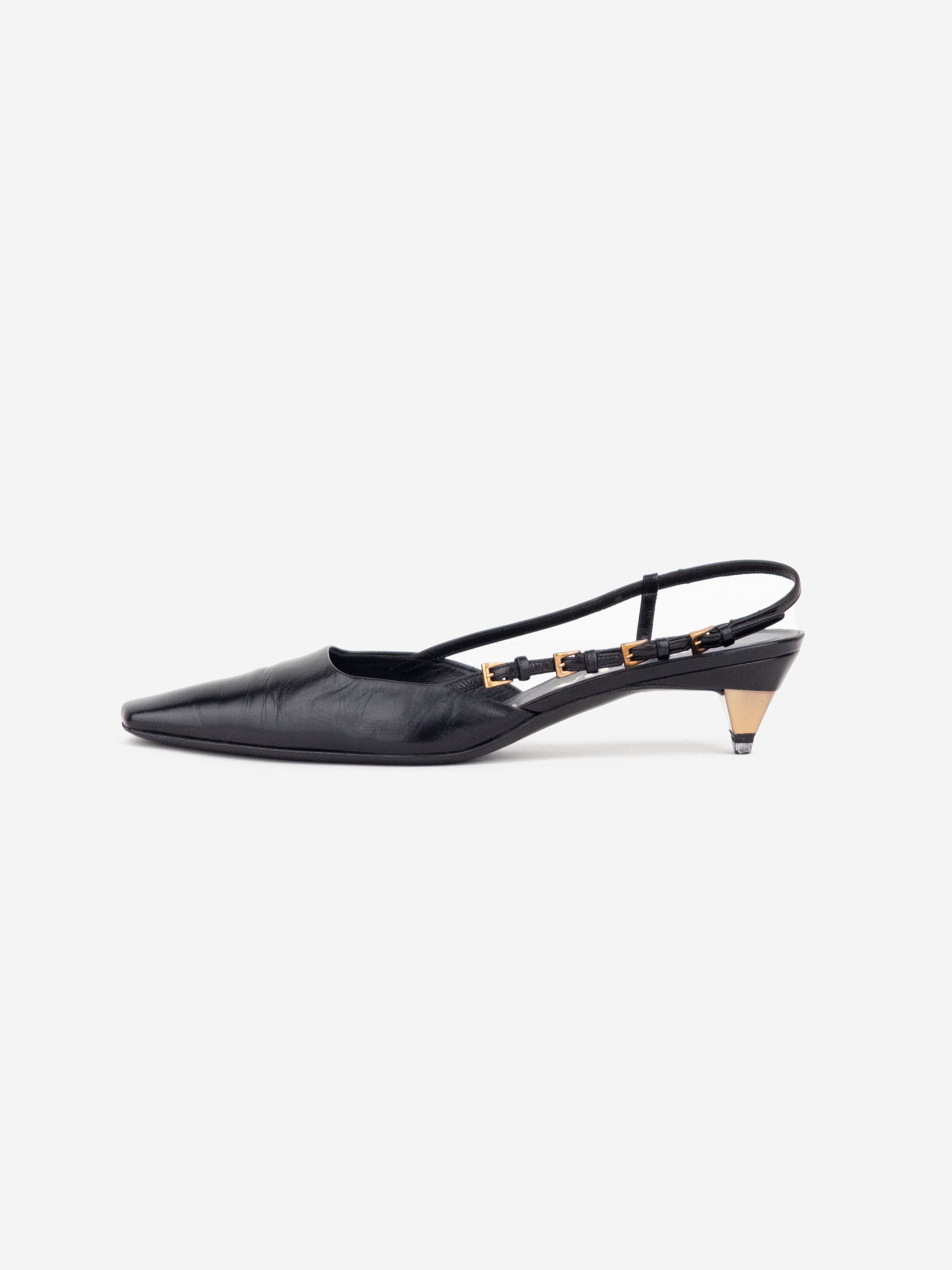 Prada 2000s Square Toe Multi-Buckle Slingback Kitten Heels