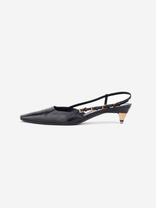 Prada 2000s Square Toe Multi-Buckle Slingback Kitten Heels