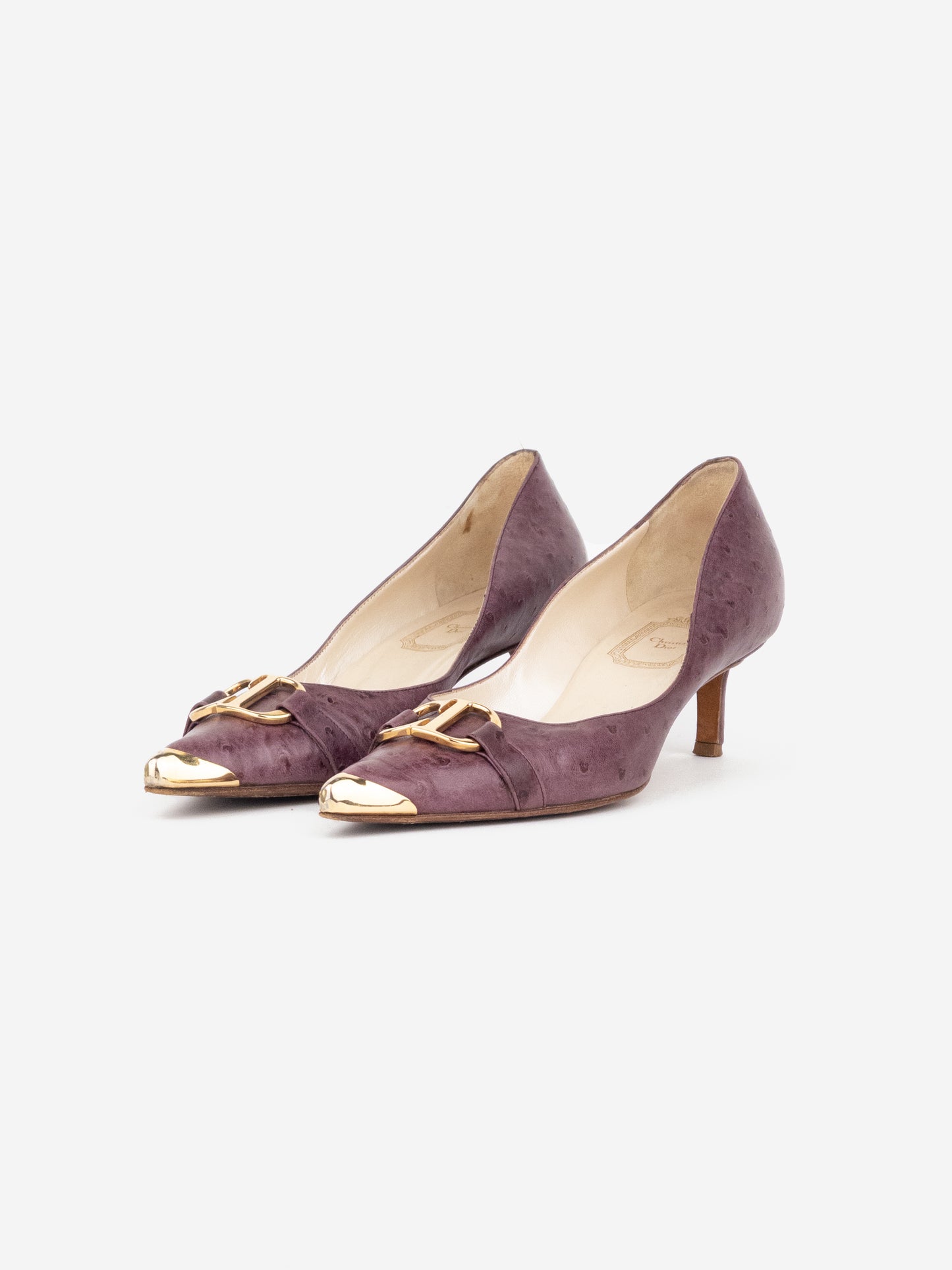 Dior by Galliano 2000s Ostrich Metal Toe Pump Kitten Heels
