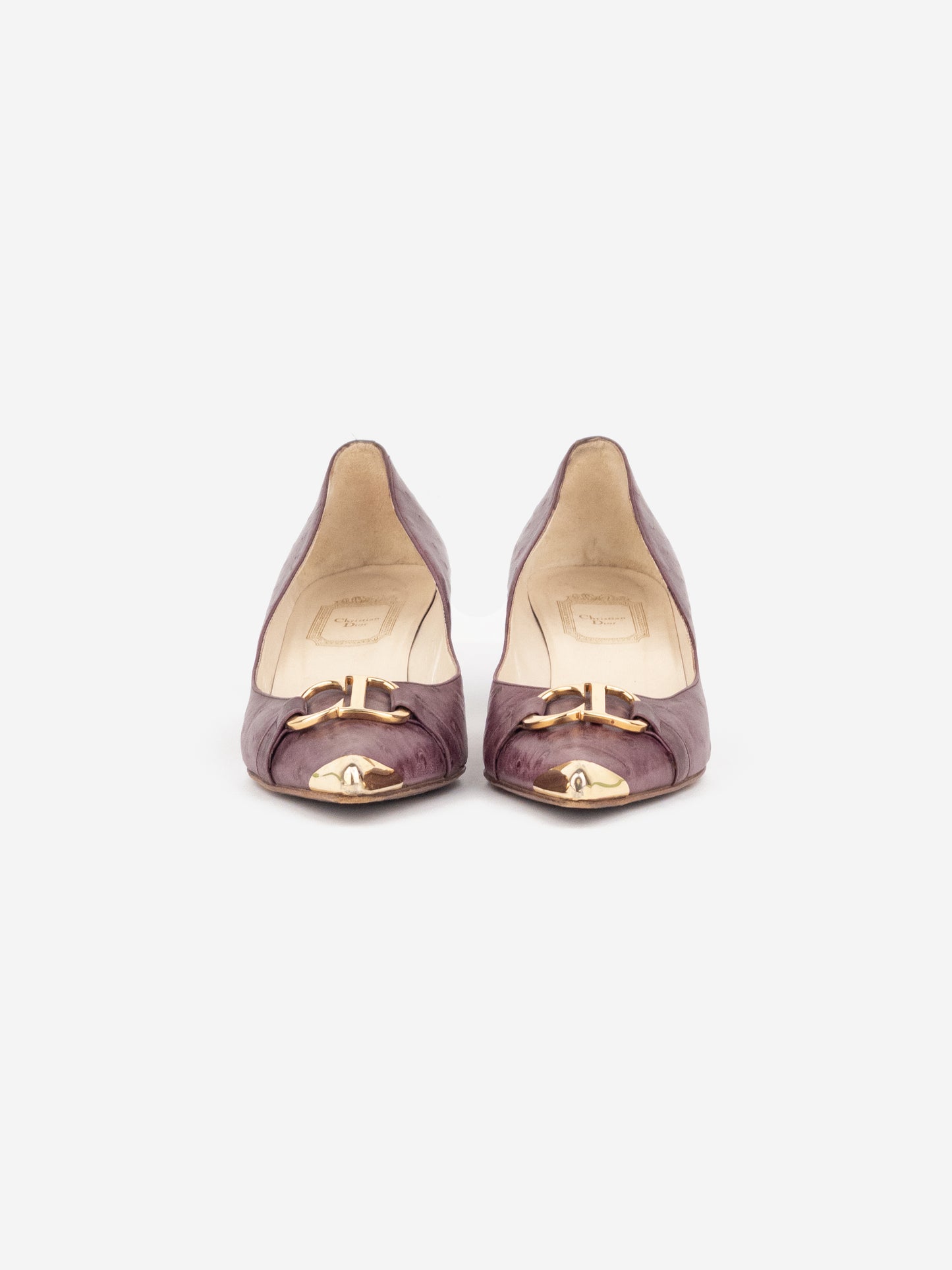 Dior by Galliano 2000s Ostrich Metal Toe Pump Kitten Heels