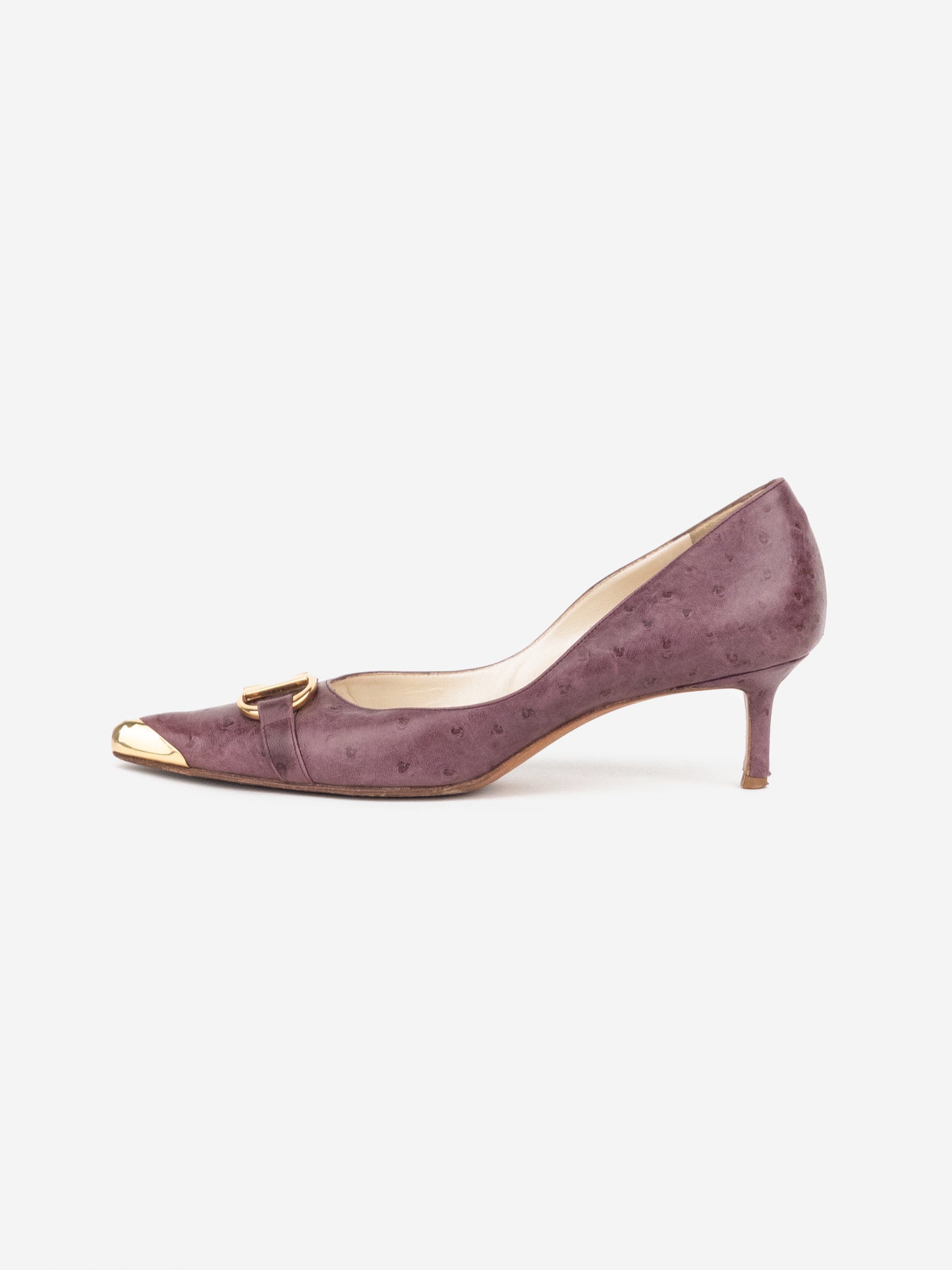 Dior by Galliano 2000s Ostrich Metal Toe Pump Kitten Heels