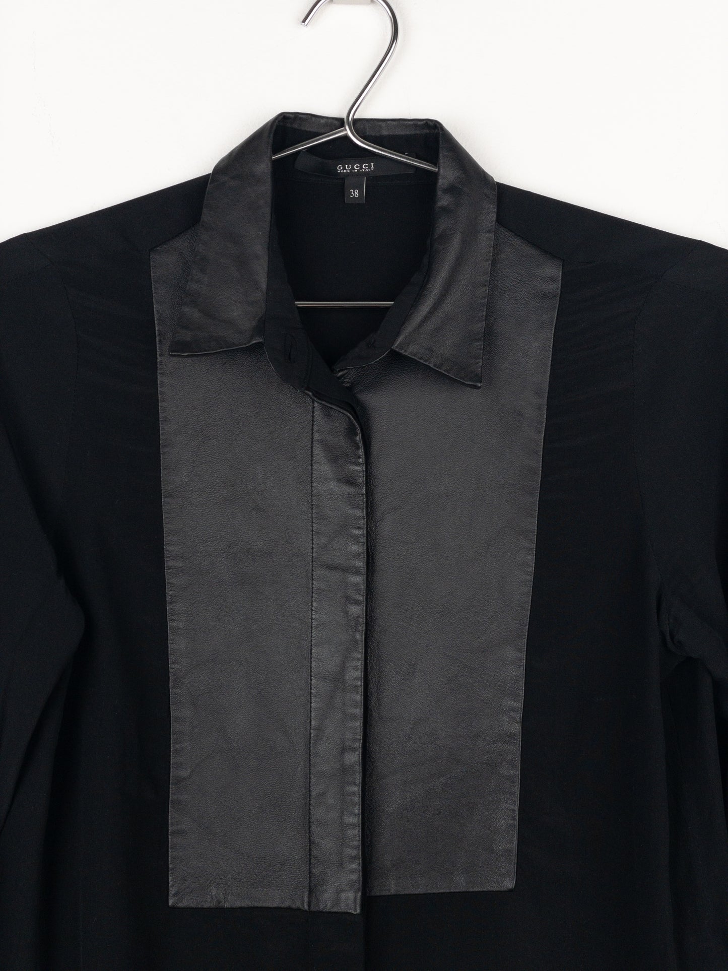 Gucci SS15 Leather Pannel Button-Up Blouse