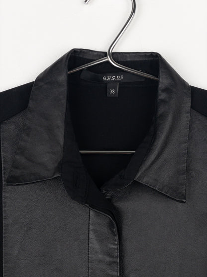 Gucci SS15 Leather Pannel Button-Up Blouse