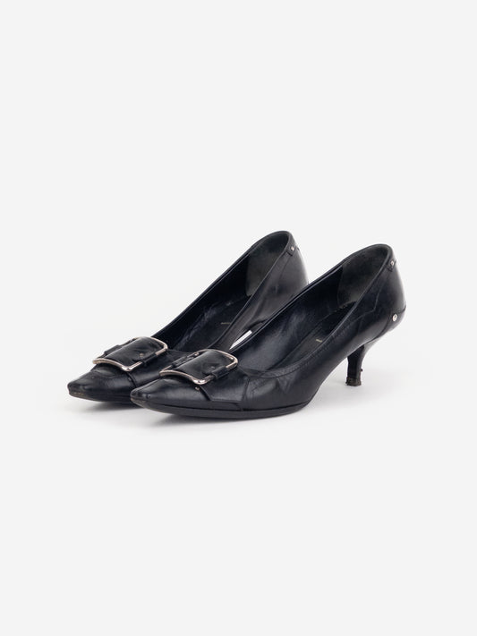 Prada 2000s Square Toe Buckle Loafer Pump Kitten Heels