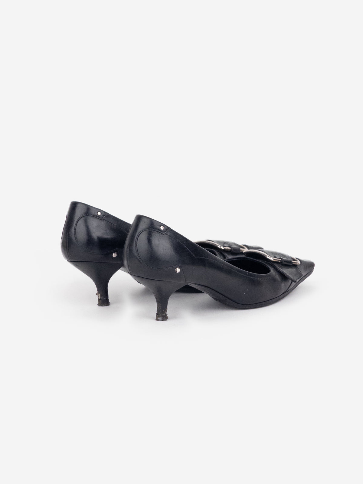 Prada 2000s Square Toe Buckle Loafer Pump Kitten Heels