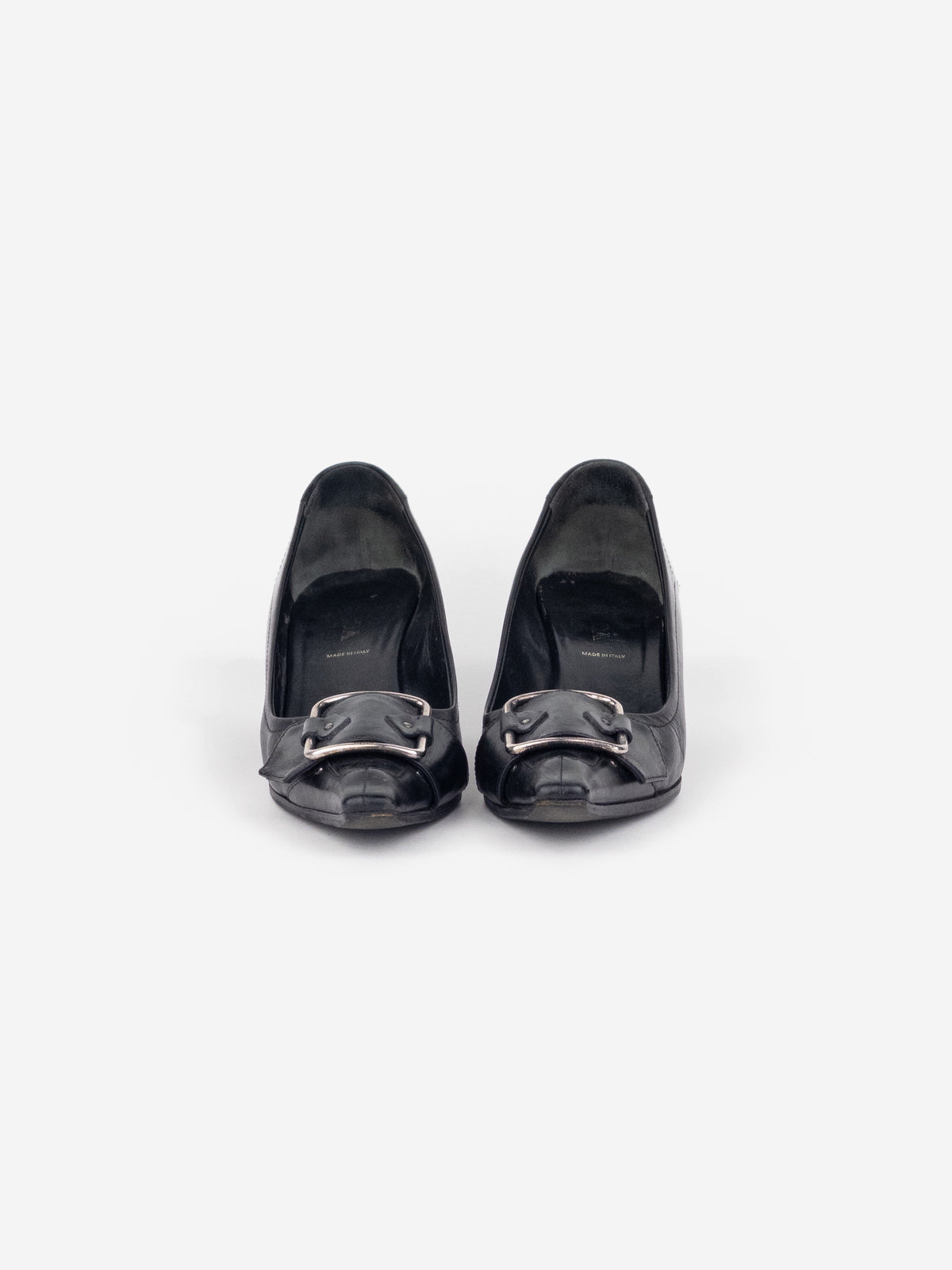 Prada 2000s Square Toe Buckle Loafer Pump Kitten Heels