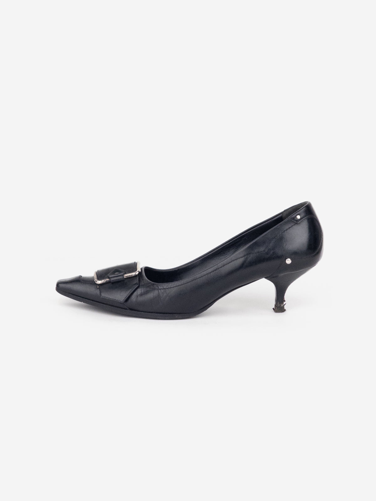 Prada 2000s Square Toe Buckle Loafer Pump Kitten Heels