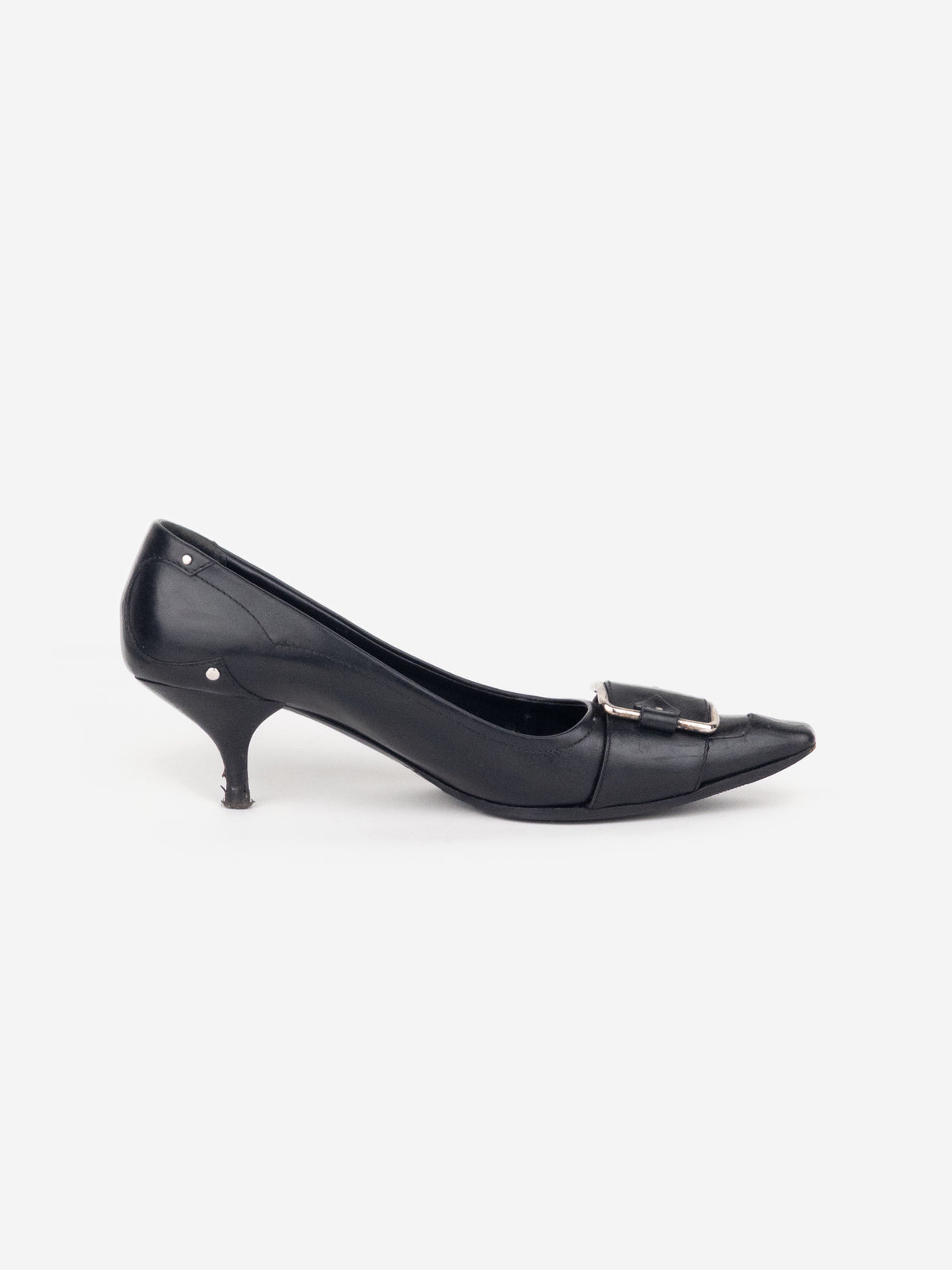 Prada 2000s Square Toe Buckle Loafer Pump Kitten Heels
