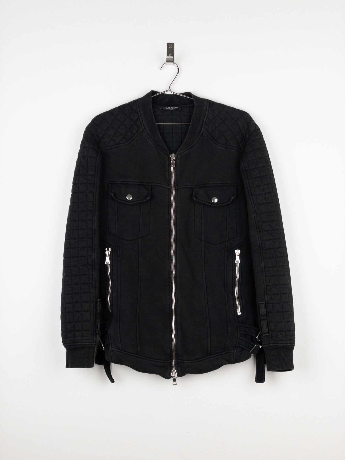 Balmain by Olivier Rousteing SS14 Belted Sweatshirt Biker Jacket