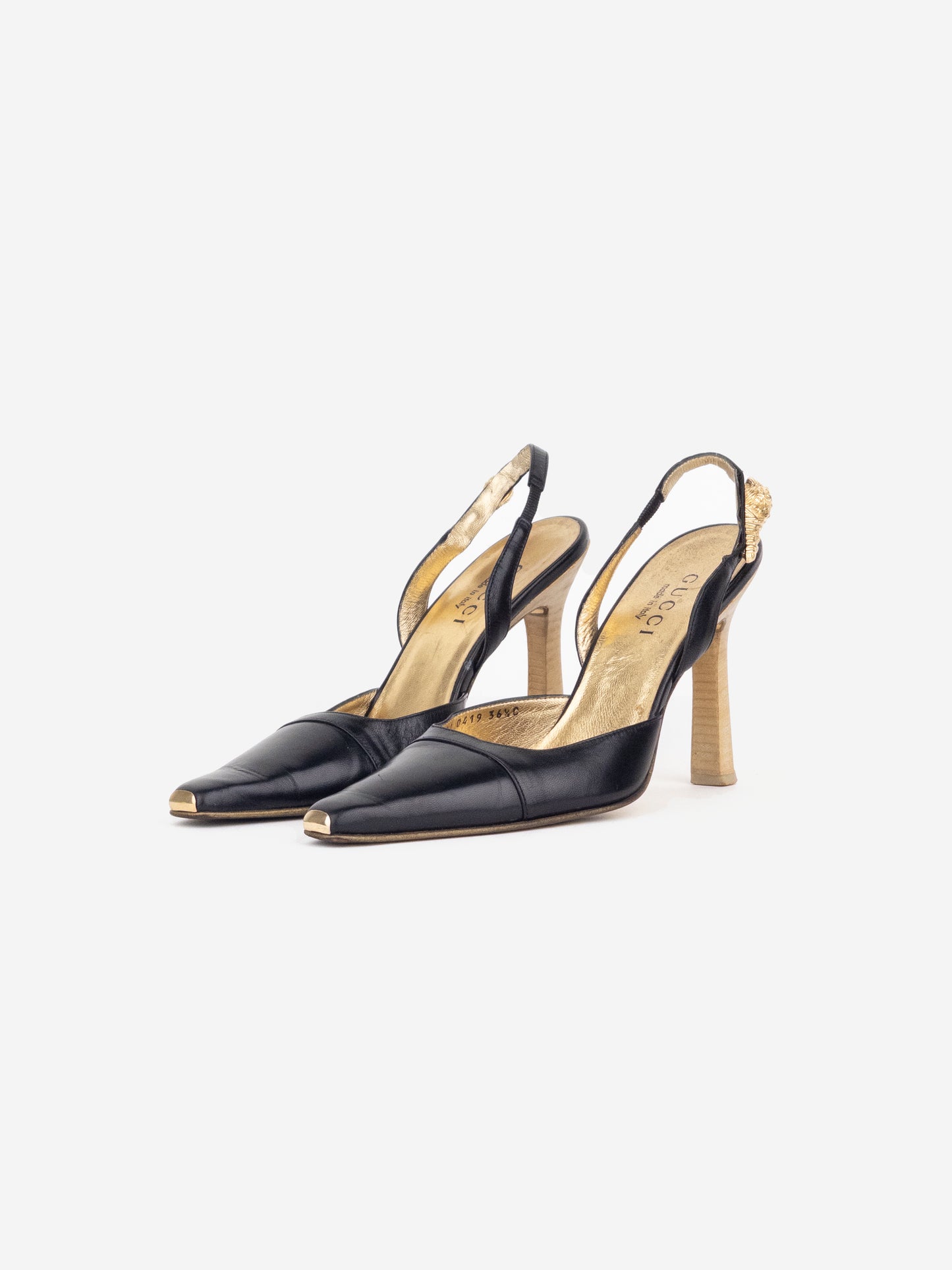 Gucci by Frida Giannini 2010s Gold-Colored Square Toe Slingback Heels