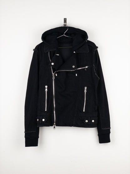 Balmain Hooded Denim Perfecto Biker Jacket