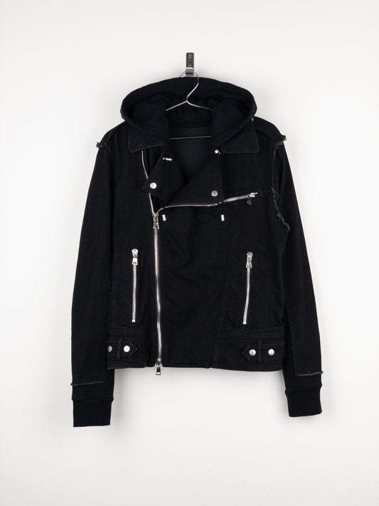 Balmain Hooded Denim Perfecto Biker Jacket