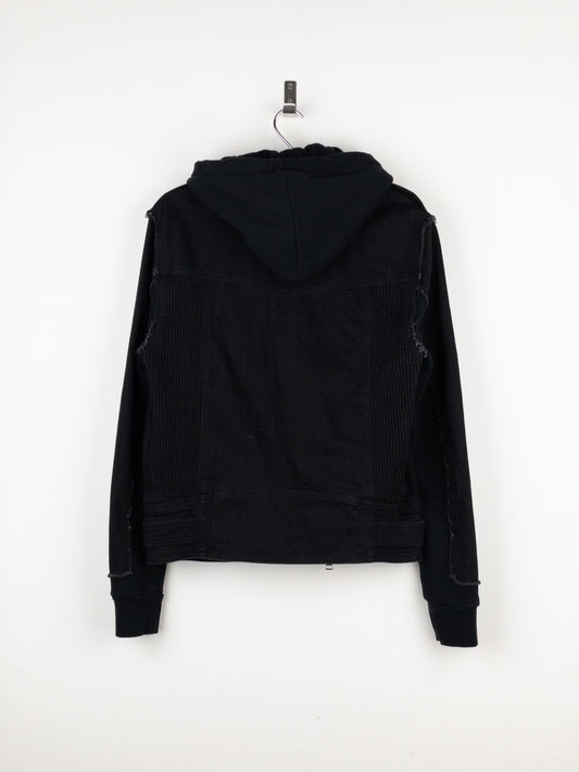 Balmain Hooded Denim Perfecto Biker Jacket