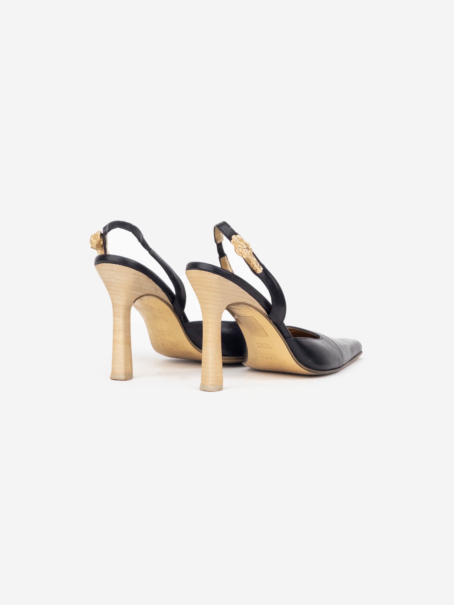 Gucci by Frida Giannini 2010s Gold-Colored Square Toe Slingback Heels