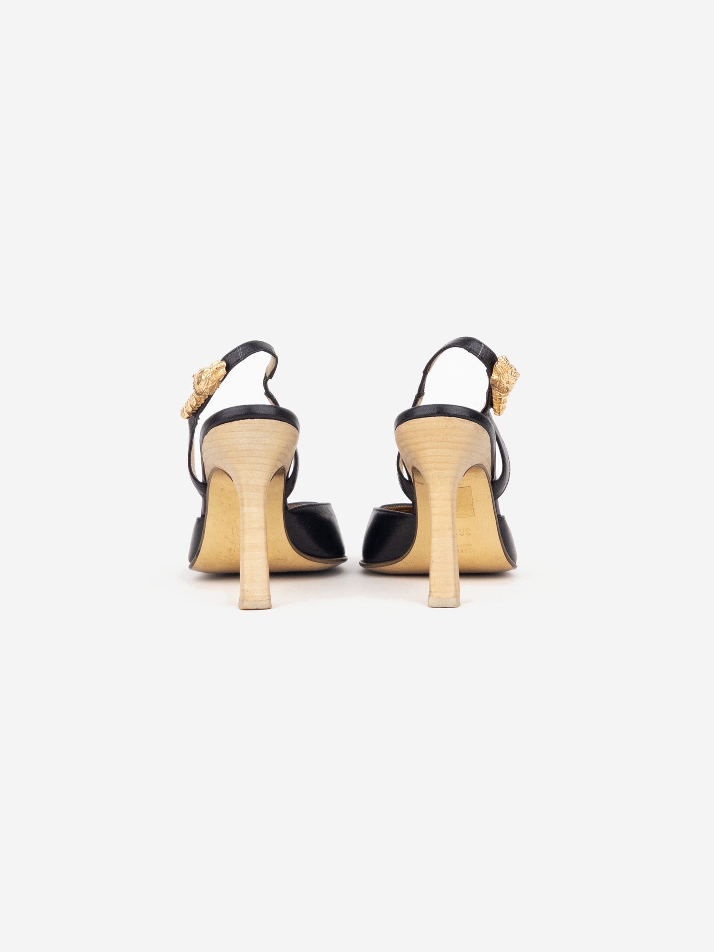 Gucci by Frida Giannini 2010s Gold-Colored Square Toe Slingback Heels