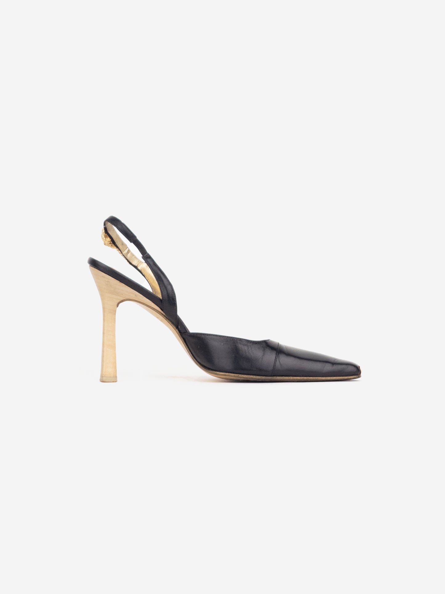 Gucci by Frida Giannini 2010s Gold-Colored Square Toe Slingback Heels