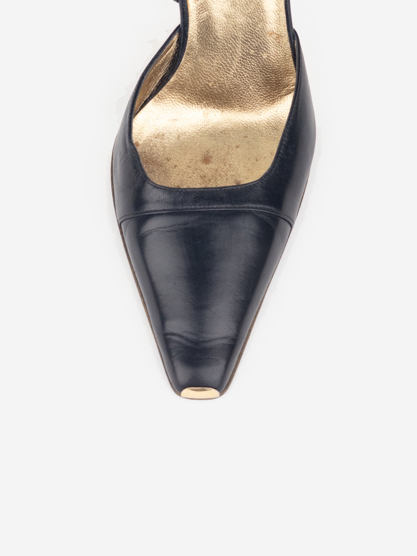 Gucci by Frida Giannini 2010s Gold-Colored Square Toe Slingback Heels