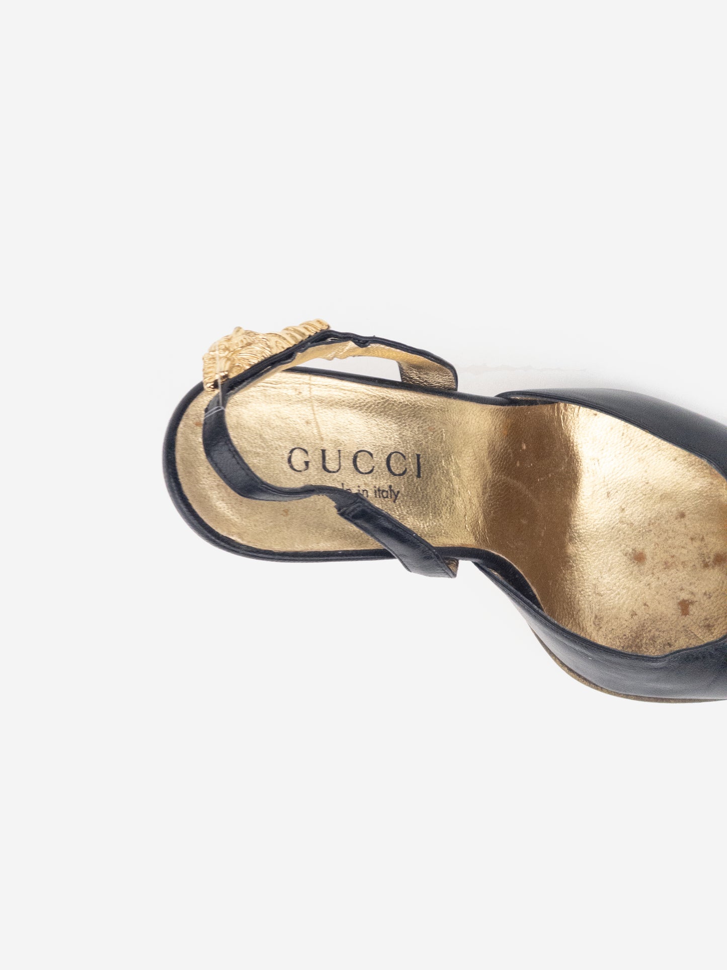 Gucci by Frida Giannini 2010s Gold-Colored Square Toe Slingback Heels