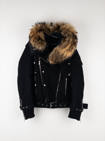 Balmain by Olivier Rousteing AW13 Fur-Hood Biker Bondage Parka Jacket
