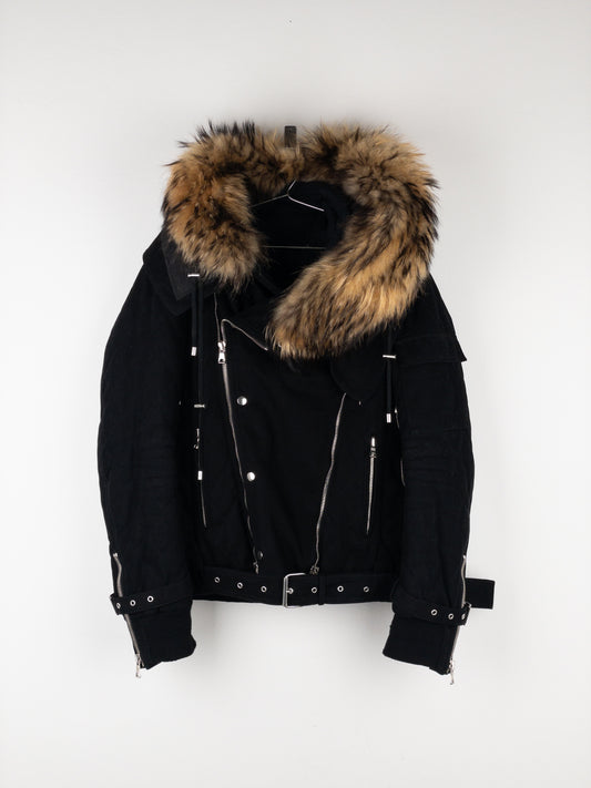 Balmain by Olivier Rousteing AW13 Fur-Hood Biker Bondage Parka Jacket