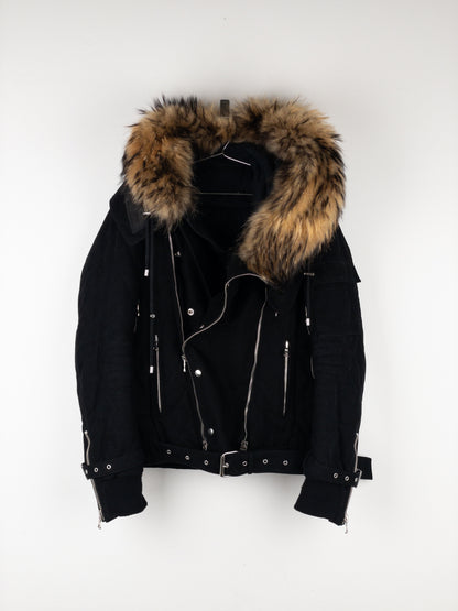 Balmain by Olivier Rousteing AW13 Fur-Hood Biker Bondage Parka Jacket