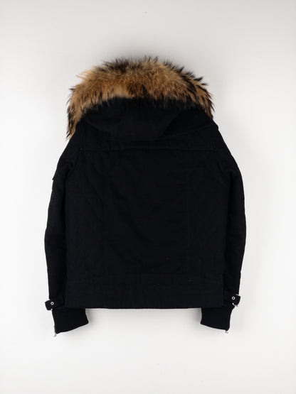 Balmain by Olivier Rousteing AW13 Fur-Hood Biker Bondage Parka Jacket