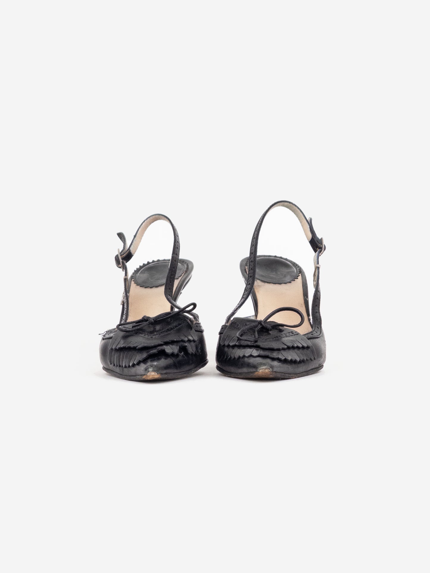 Dior by Galliano 2000s Brogueing Fringe Slingback Heels