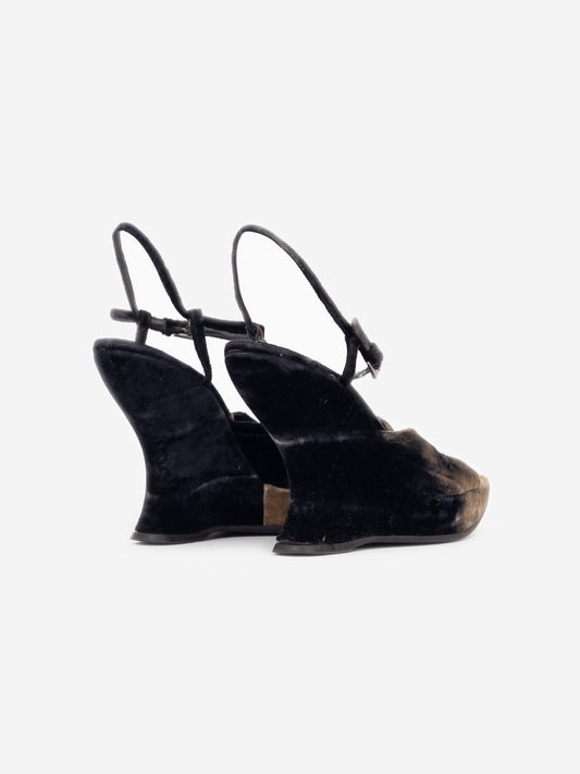 Prada AW04 Sculptural Tie Dye Velvet Sandal Platform Wedge Heels – side view