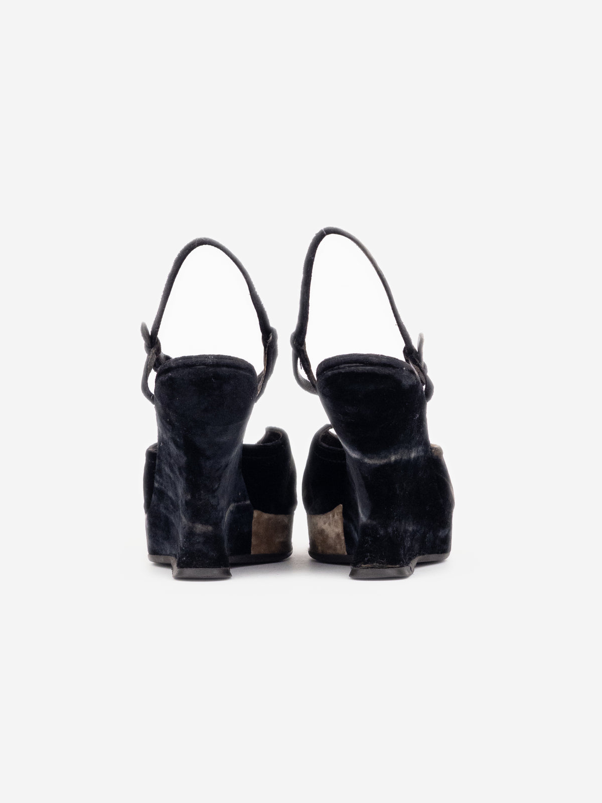 Prada AW04 Sculptural Tie Dye Velvet Sandal Platform Wedge Heels – back view