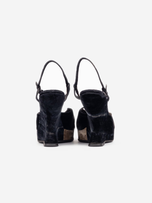 Prada AW04 Sculptural Tie Dye Velvet Sandal Platform Wedge Heels – back view