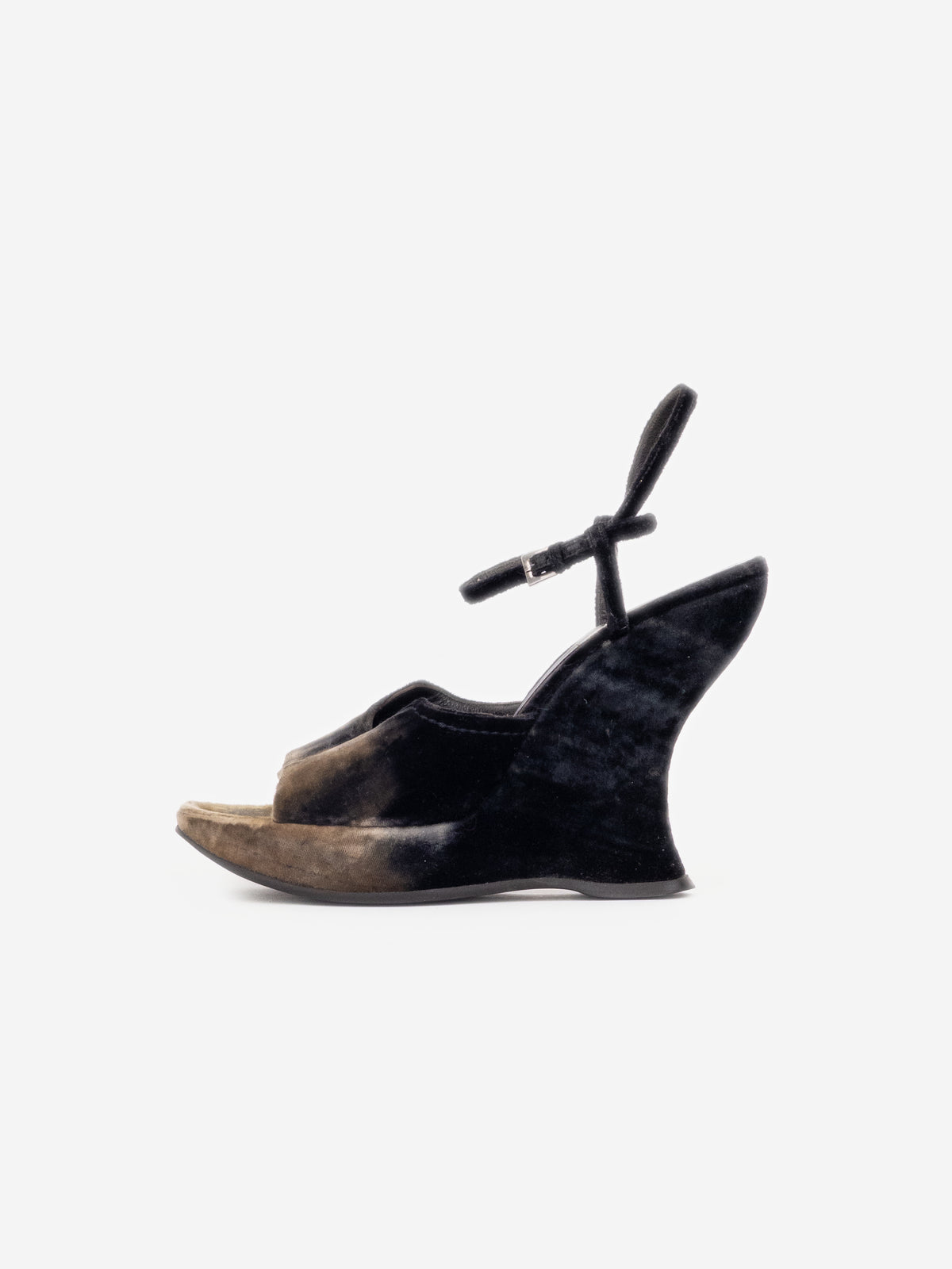 Prada AW04 Sculptural Tie Dye Velvet Sandal Platform Wedge Heels – side view single