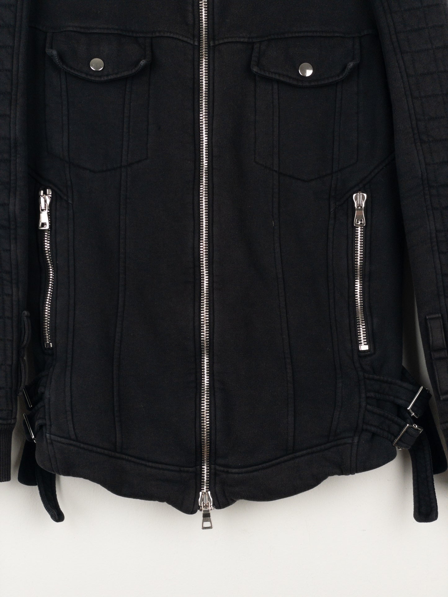 Balmain by Olivier Rousteing SS14 Belted Sweatshirt Biker Jacket