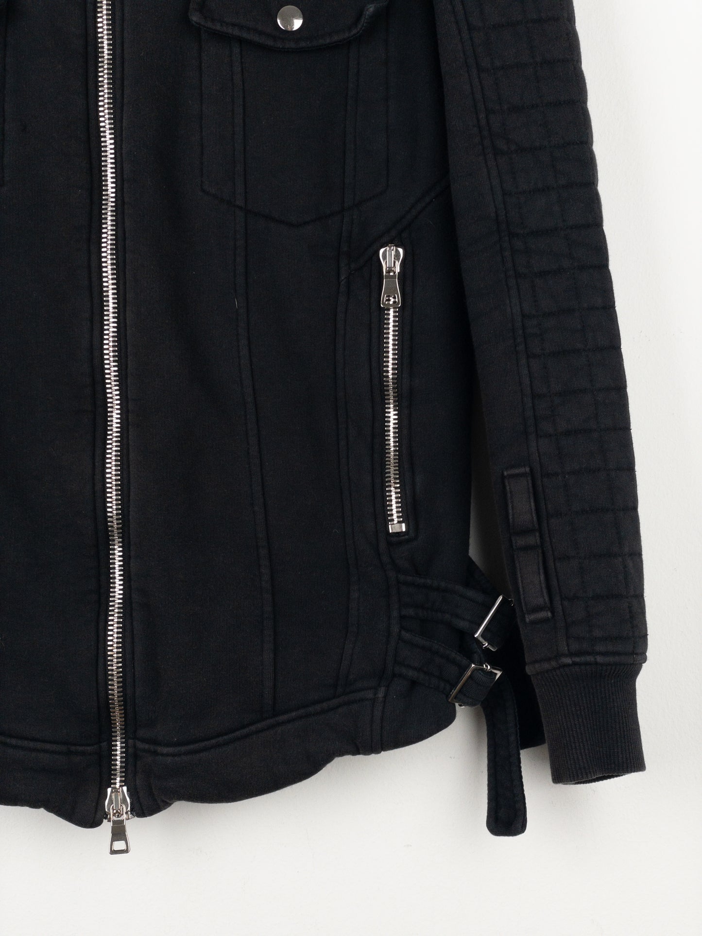 Balmain by Olivier Rousteing SS14 Belted Sweatshirt Biker Jacket
