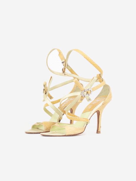Dior by Galliano 2000s Rhinestone Bow Python Snakeskin Sandal Heels