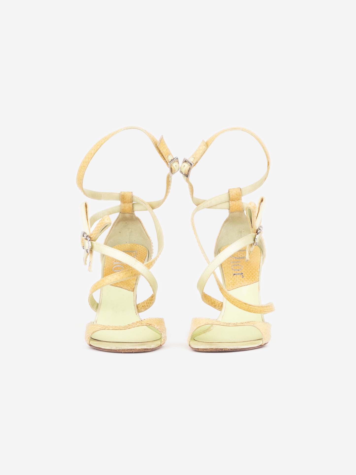 Dior by Galliano 2000s Rhinestone Bow Python Snakeskin Sandal Heels