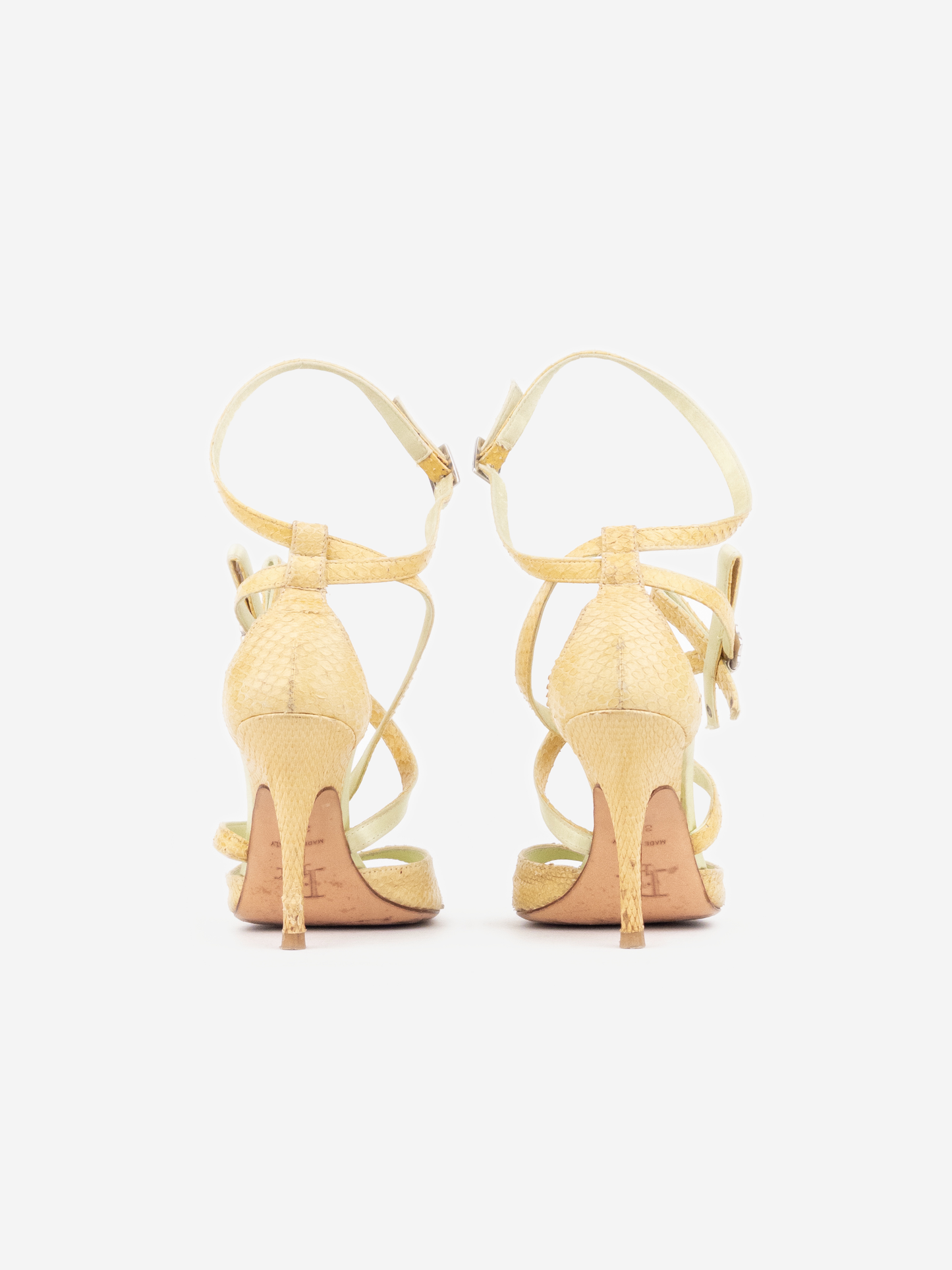 Dior by Galliano 2000s Rhinestone Bow Python Snakeskin Sandal Heels
