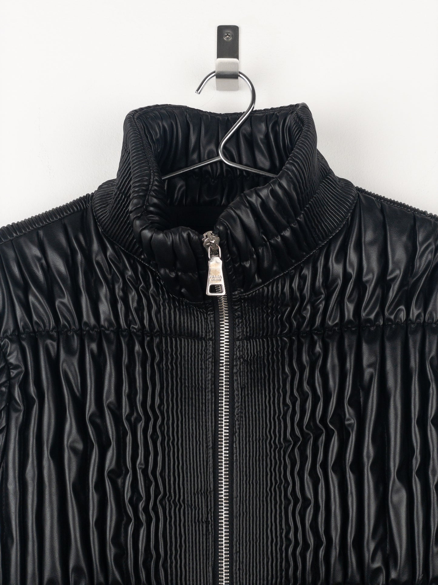 Prada AW08 Ripple Shirring Faux Leather Puffer Jacket