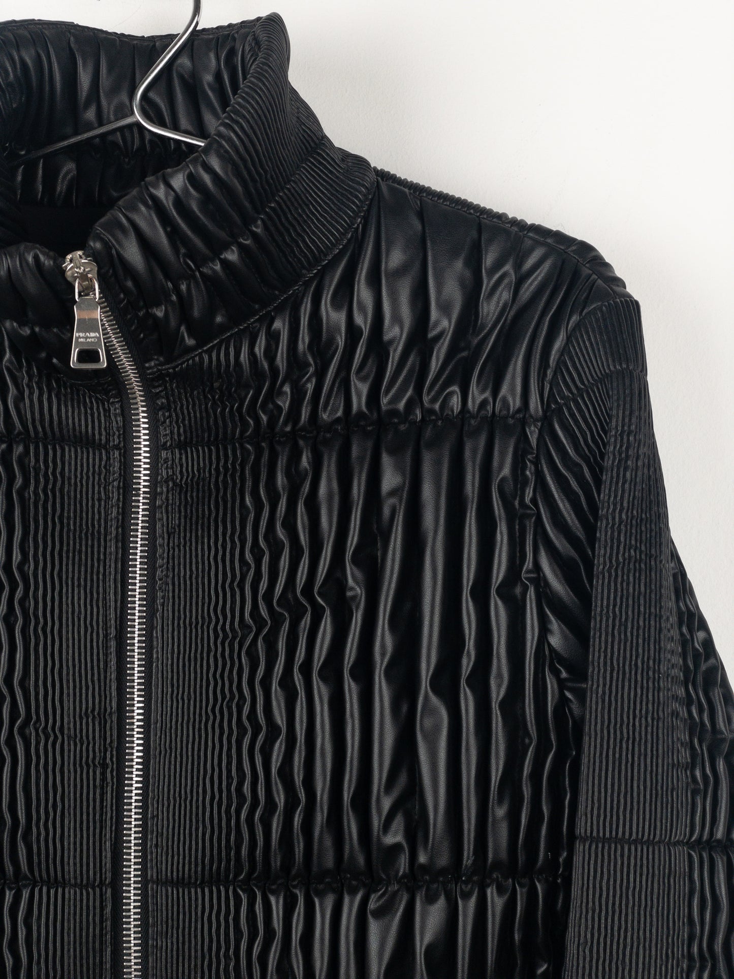 Prada AW08 Ripple Shirring Faux Leather Puffer Jacket
