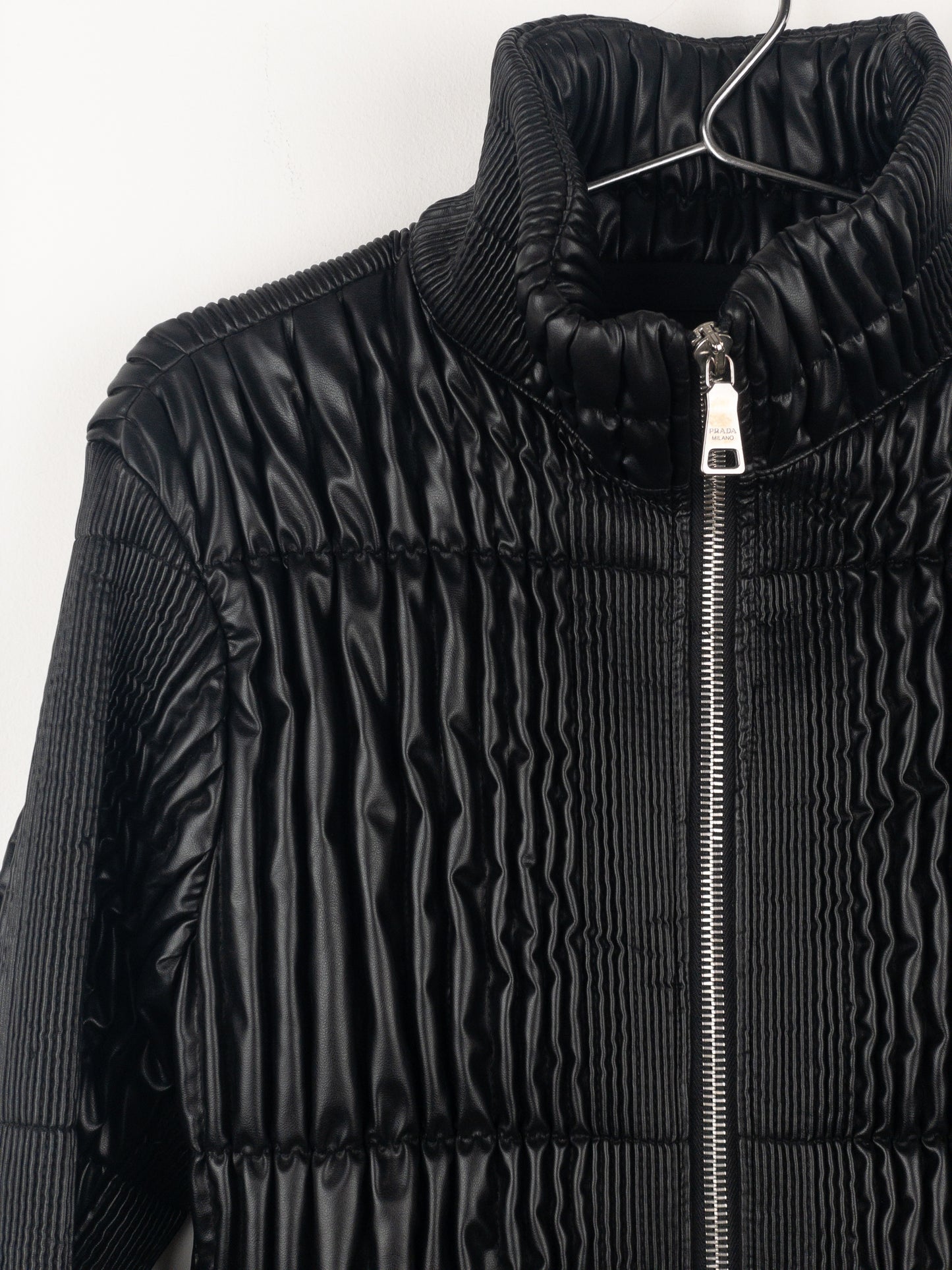 Prada AW08 Ripple Shirring Faux Leather Puffer Jacket