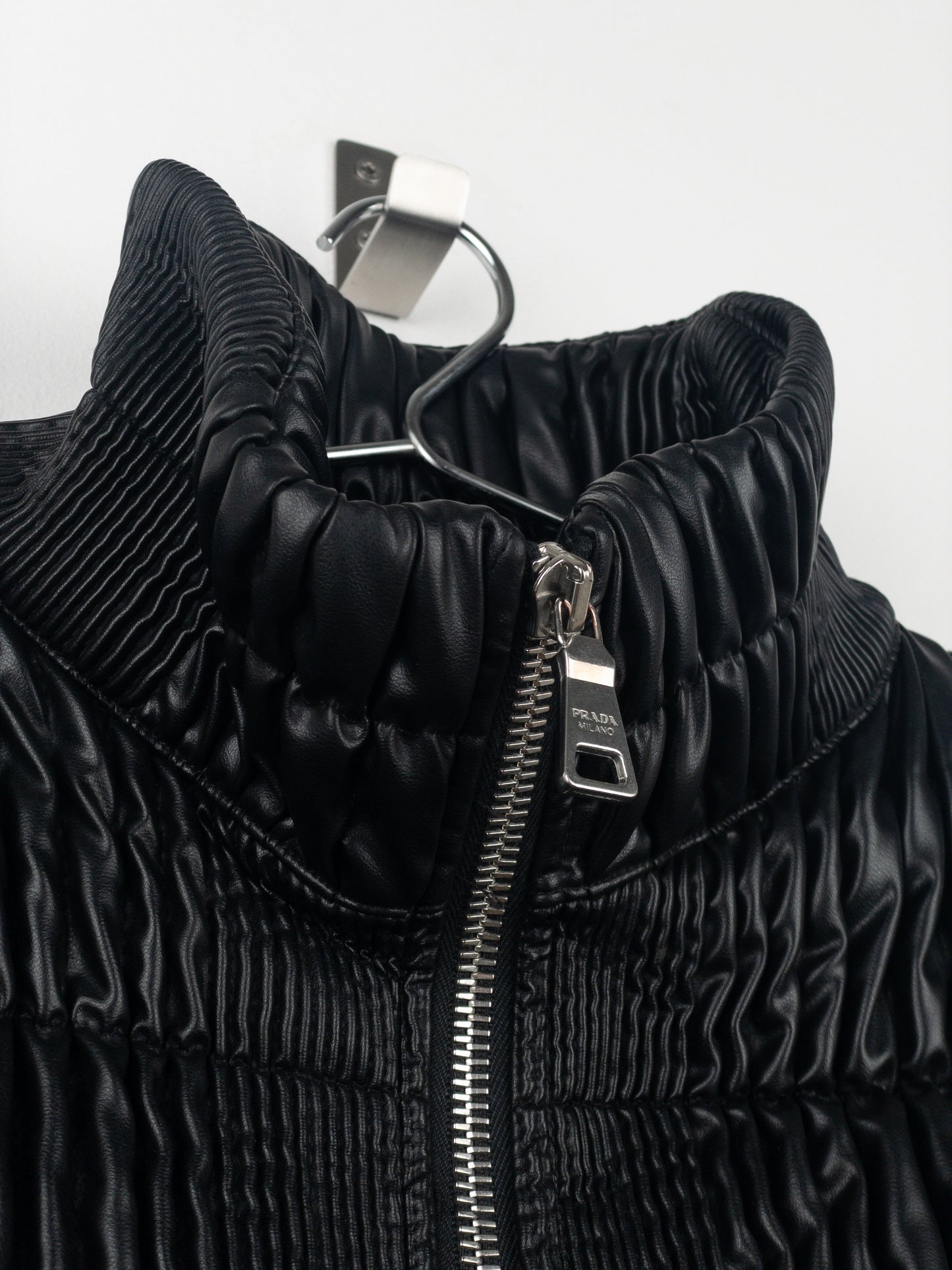 Prada AW08 Ripple Shirring Faux Leather Puffer Jacket