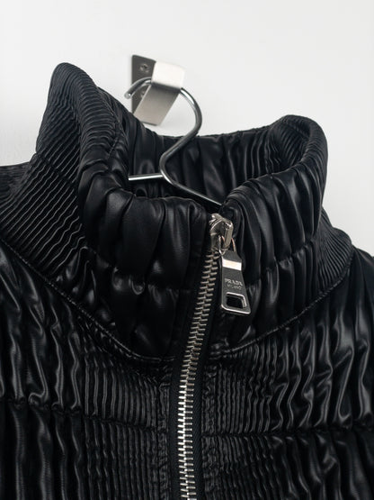 Prada AW08 Ripple Shirring Faux Leather Puffer Jacket