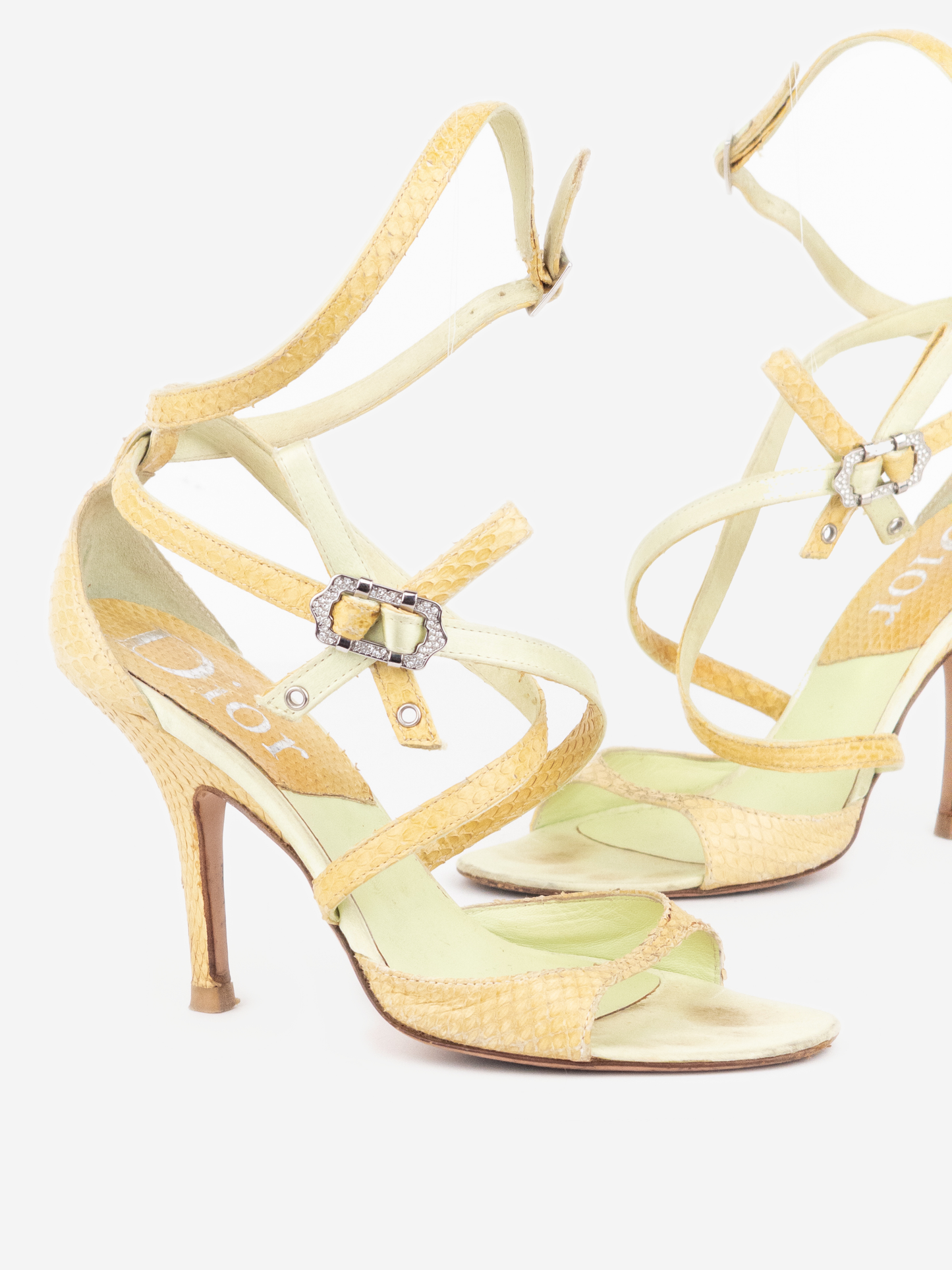 Dior by Galliano 2000s Rhinestone Bow Python Snakeskin Sandal Heels