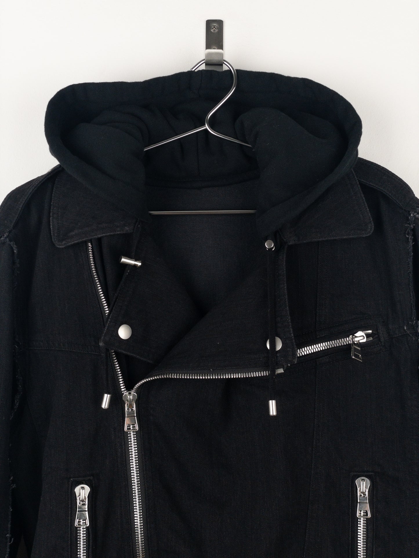 Balmain Hooded Denim Perfecto Biker Jacket