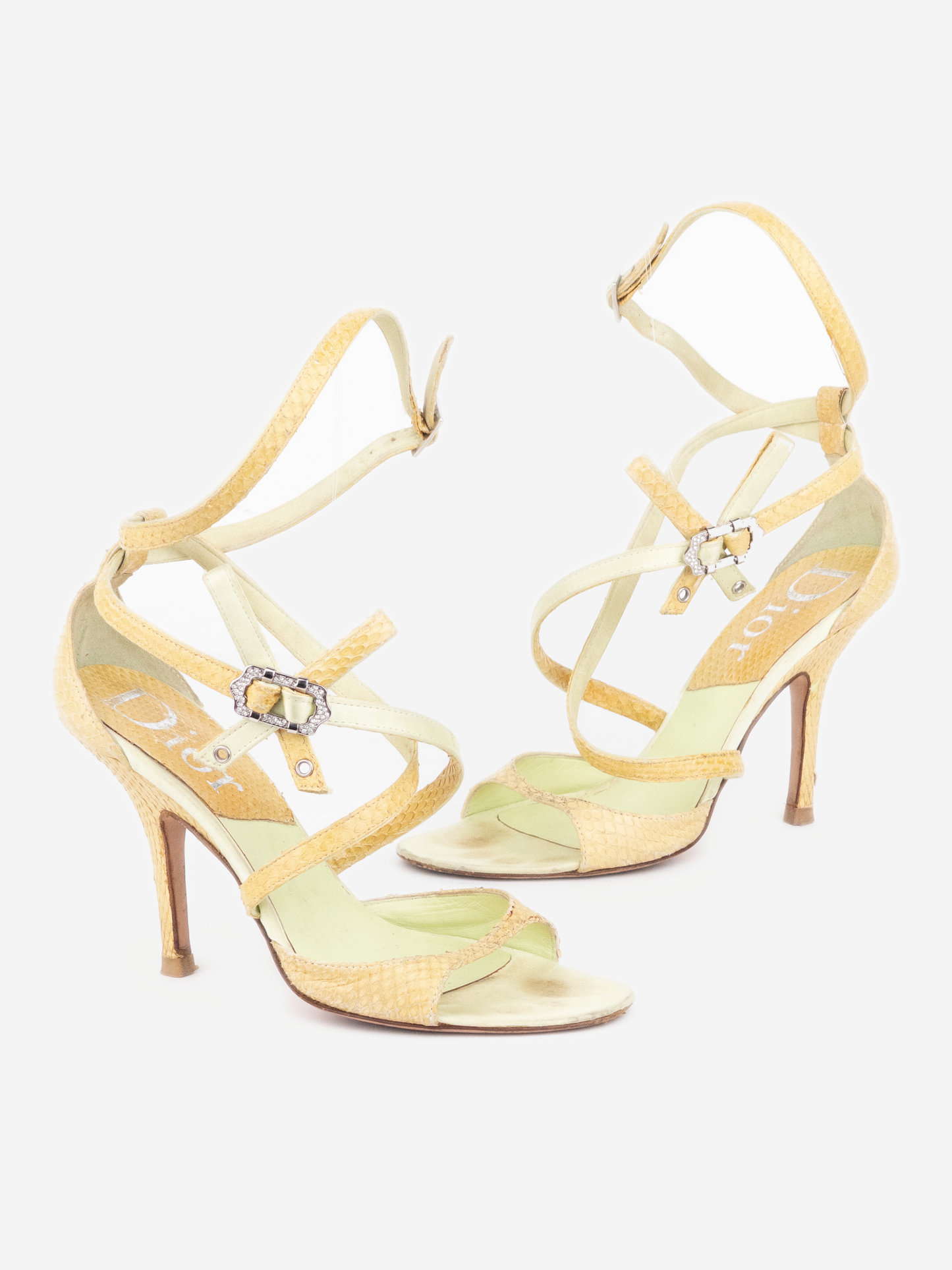 Dior by Galliano 2000s Rhinestone Bow Python Snakeskin Sandal Heels
