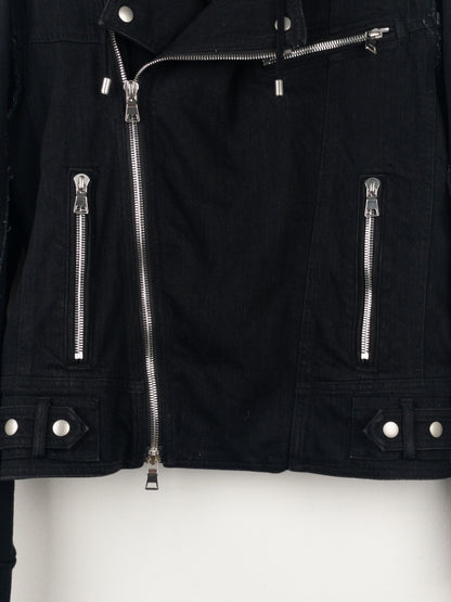 Balmain Hooded Denim Perfecto Biker Jacket