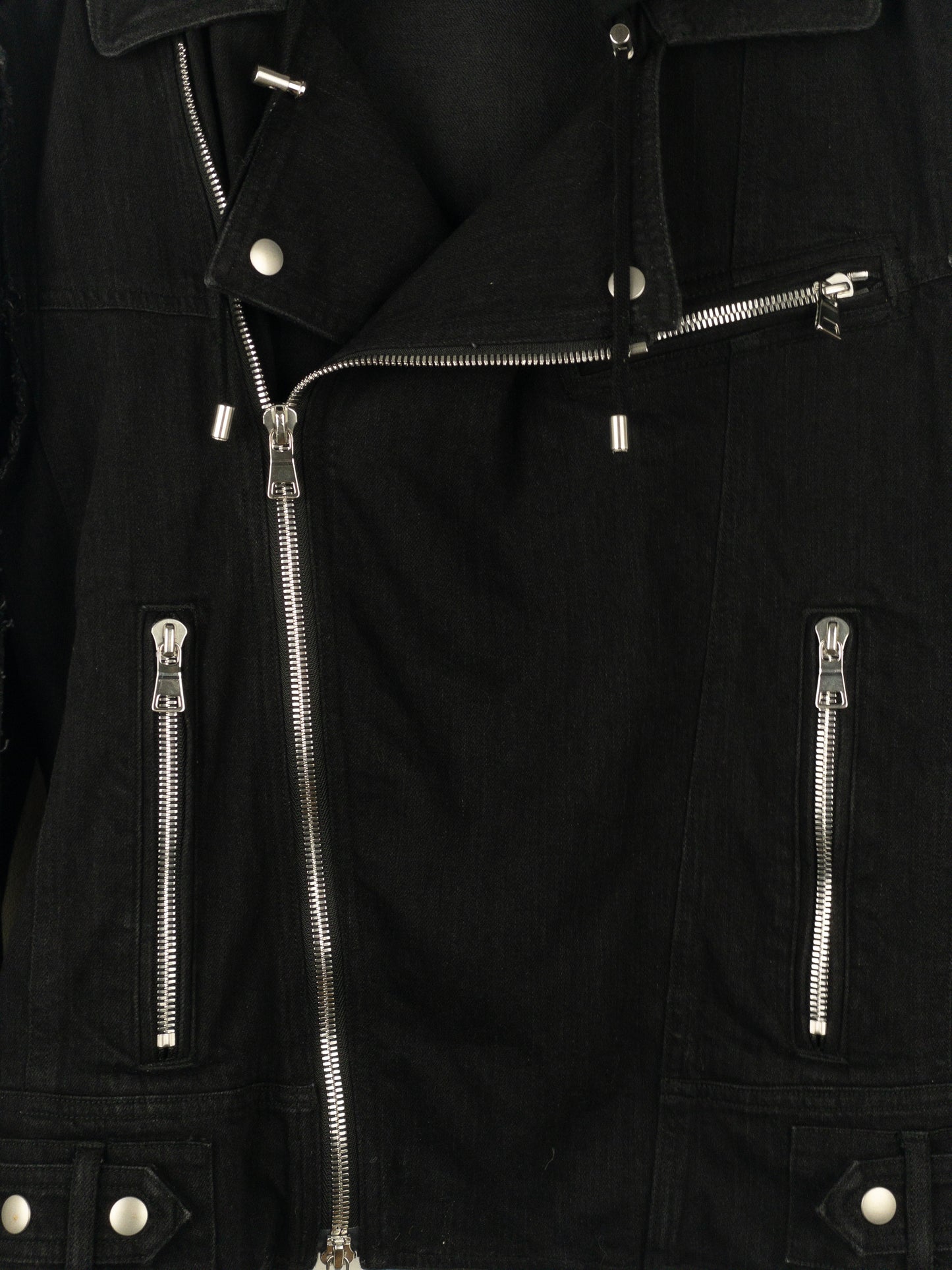 Balmain Hooded Denim Perfecto Biker Jacket