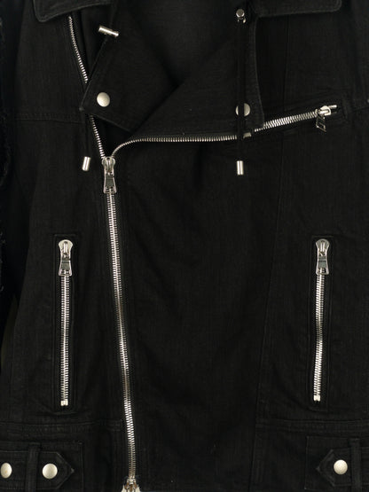 Balmain Hooded Denim Perfecto Biker Jacket