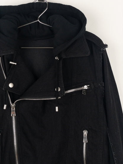 Balmain Hooded Denim Perfecto Biker Jacket